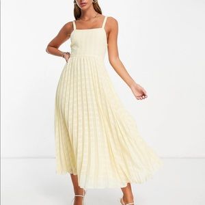 ASOS DESIGN elastic tie back pleated midi dress in yellow